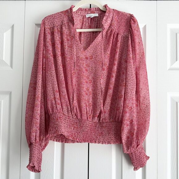 Maison d'Amelie Blouse Size M Pink Floral Boho Smocked Long Sleeve Peasant - Picture 1 of 11